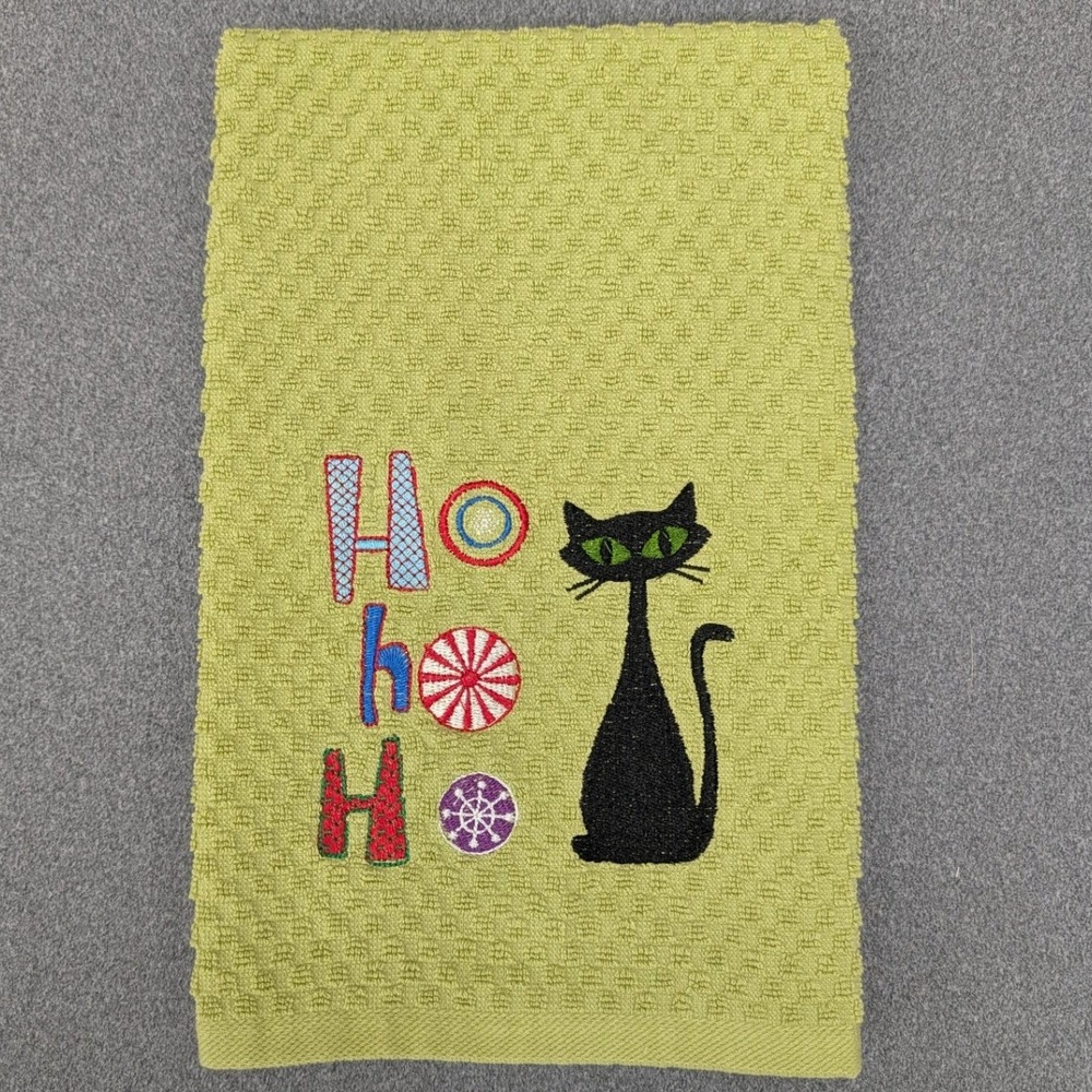 Ho Ho Ho Christmas Holiday Mid Century Modern Retro Cat Kitchen Tea Towel